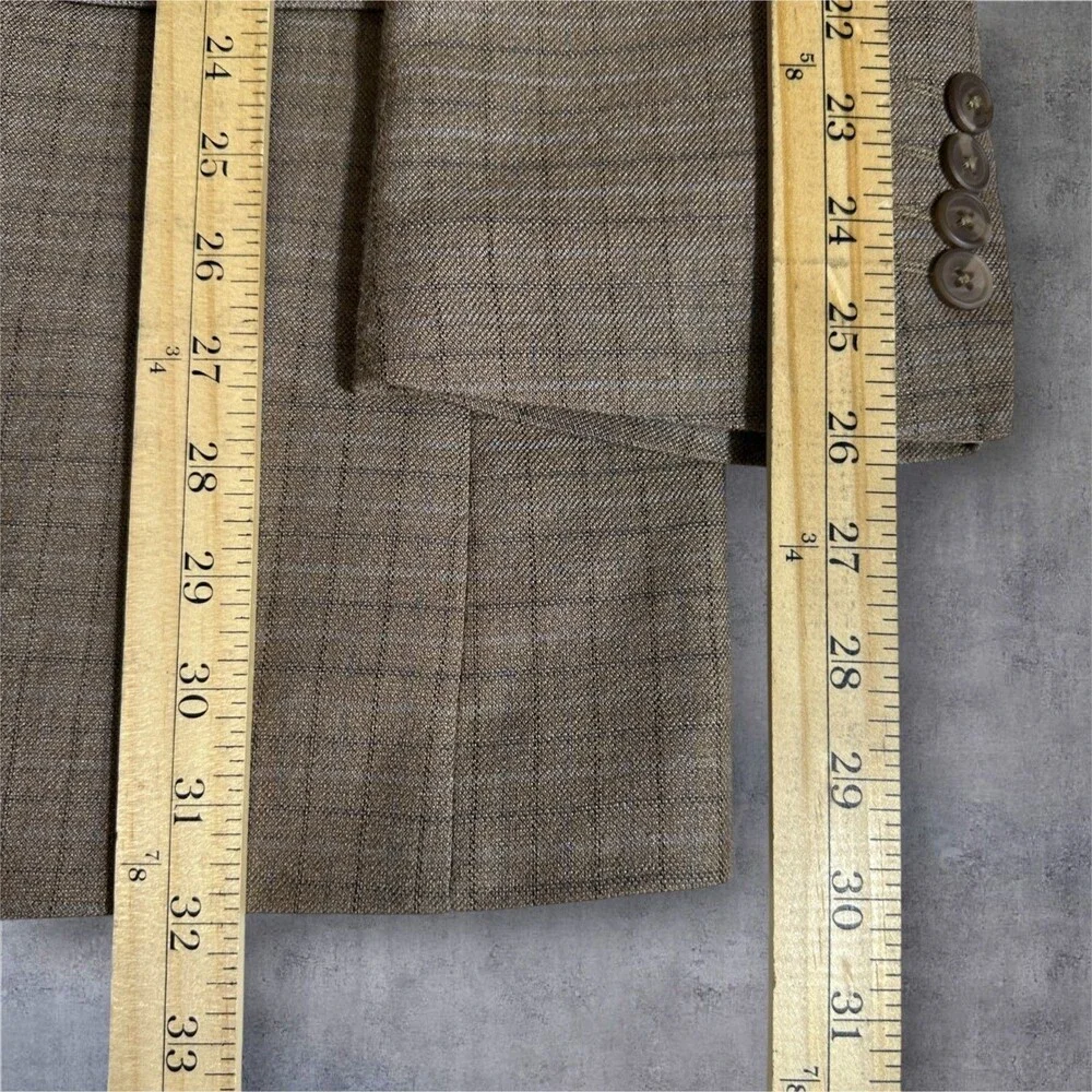 JOSEPH&FEISS Mens 42L Blazer Sport Coat Brown Plaid Silk/Wool 2 Button Jacket